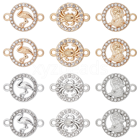 SUNNYCLUE 36Pcs 6 Styles Alloy Crystal Rhinestone Connector Charms FIND-SC0007-42-1