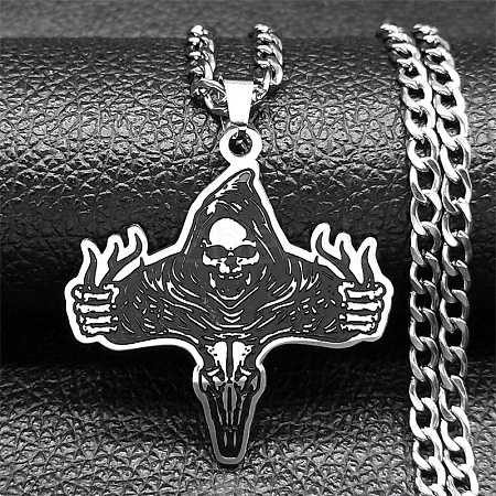 304 Stainless Steel Viking Deer Skull Cross Pendant Twisted Chain Necklaces for Men NJEW-S440-04AS-1