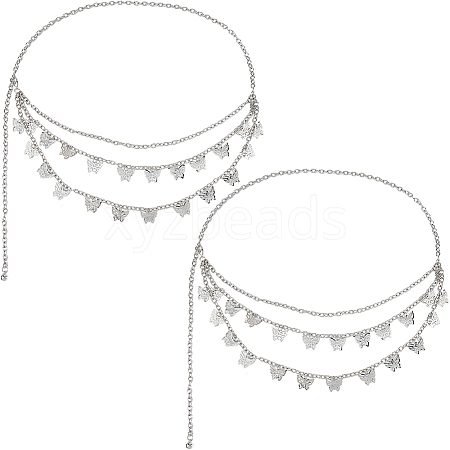 2Pcs Iron Twisted Chain Butterfly Tassel Waist Chains for Women AJEW-HS0001-14-1