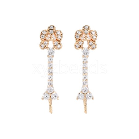 Brass Micro Pave Clear Cubic Zirconia Stud Earring Findings KK-S364-142-1