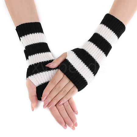 Warm Knitted Acrylic Fiber Stripe Half Sleeve Gloves PW-WGE1124-01-1