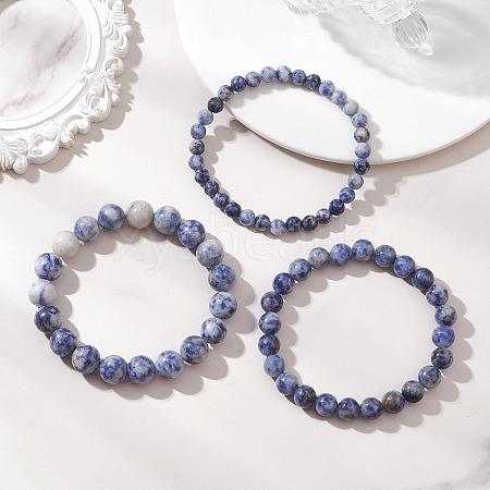3Pcs 3 Styles Natural Blue Spot Jasper Beaded Stretch Bracelets for Women Men BJEW-JB13401-1