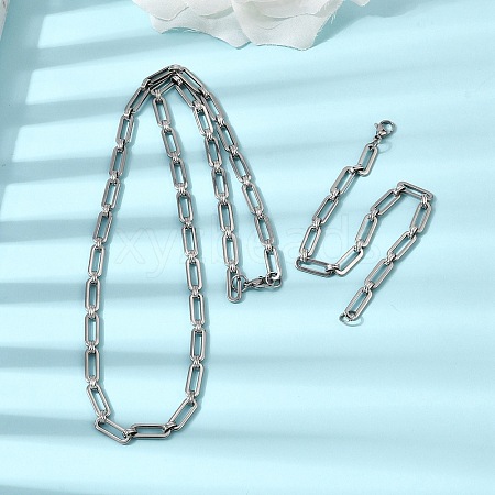 304 Stainless Steel Paperclip Chains Bracelet & Necklace Jewelry Sets SJEW-L199-15P-1