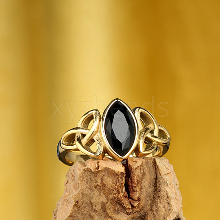 Horse Eye & Knot 304 Stainless Steel with Cubic Zirconia Finger Rings FS-WG8EA45-10-1