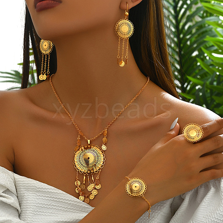 Elegant Vintage Floral Hollow Brass Jewelry Set for Women NJ6864-1