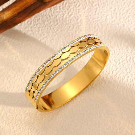 304 Stainless Steel Rhinestone Hinged Bangles for Women FS-WGBF11B-07-1