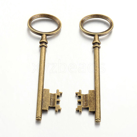 Tibetan Style Alloy Skeleton Key Large Pendants TIBEP-S105-AB-NR-1