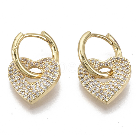 Brass Micro Pave Clear Cubic Zirconia Dangle Huggie Hoop Earrings EJEW-R115-001-NF-1