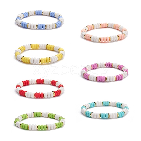 Handmade Polymer Clay Heishi Beads Surfering Stretch Bracelets Set BJEW-JB07227-1