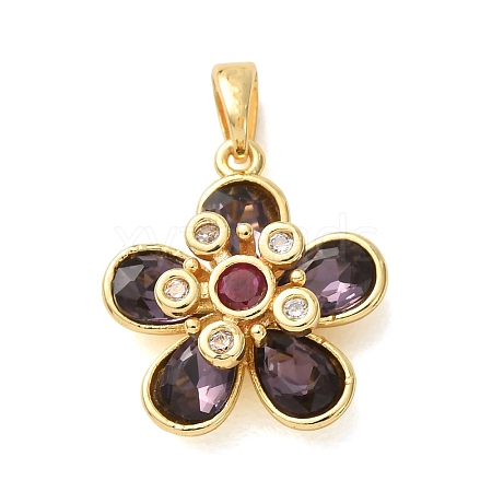 Brass Micro Pave Purple Cubic Zirconia Pendants KK-C264-07G-1