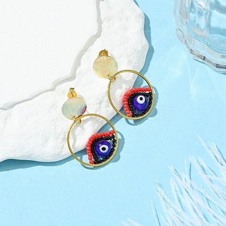 Evil Eye Handmade Glass Seed Beads Dangle Stud Earrings EJEW-MZ00371-01-1