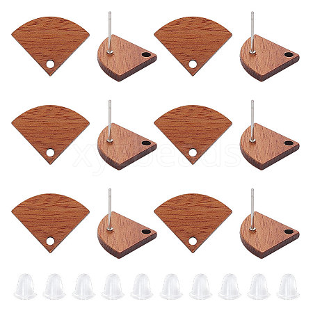 Unicraftale 12 Pairs Walnut Wood Fan Stud Earring Findings MAK-UN0001-44-1