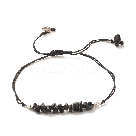 Natural Obsidian Chips Braided Bead Bracelet BJEW-JB08019-08-1