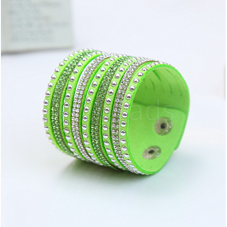 9-row Suede Cord & Rhinestone & Alloy Rivet Wrap Bracelets WG9BE7D-05-1