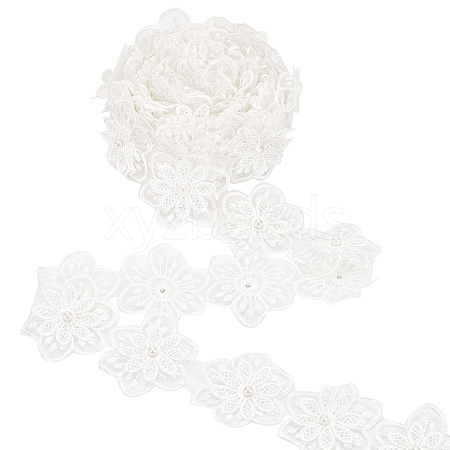 Organza Lace Trim with Resin Imitation Pearl Beads OCOR-WH0085-53B-1