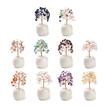 Natural Mixed Stone Chips Tree of Life Decorations DJEW-C016-02-1