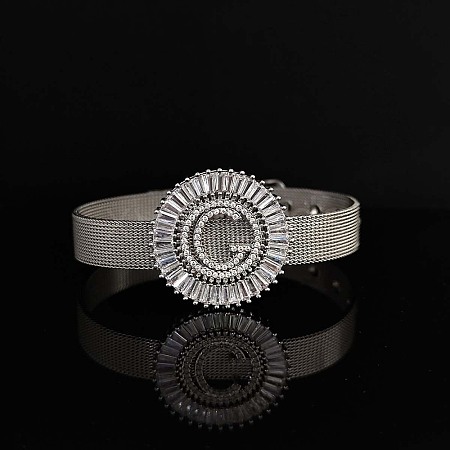 Brass Micro Pave Clear Cubic Zirconia Bangles for Women FS-WGA7409-19-1