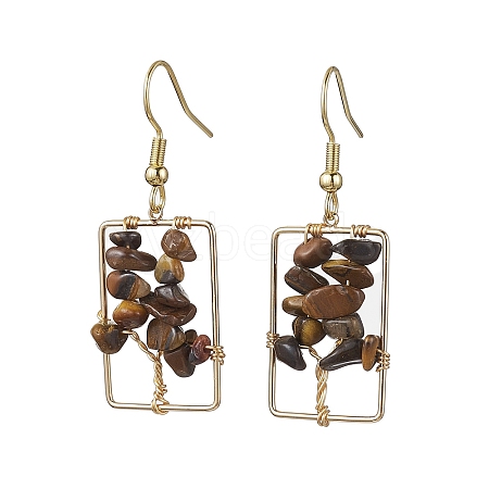 Natural Tiger Eye Chips Tree Dangle Earrings EJEW-JE05734-02-1