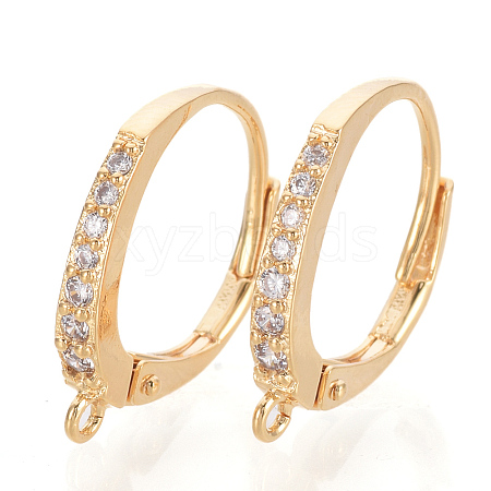 Brass Cubic Zirconia Huggie Hoop Earring Findings X-KK-S340-43G-1