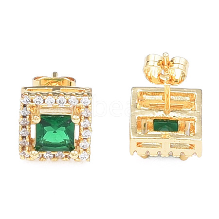 Cubic Zirconia Square Stud Earrings EJEW-N011-62C-1