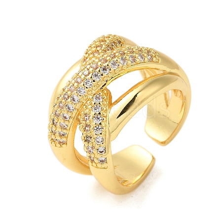 Brass Micro Pave Clear Cubic Zirconia Open Cuff Rings for Women RJEW-A048-25G-1