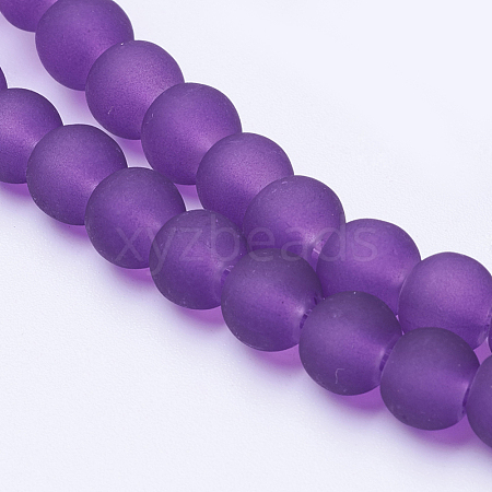 Purple Frosted Round Transparent Glass Bead Strands X-GLAA-S031-6mm-36-1