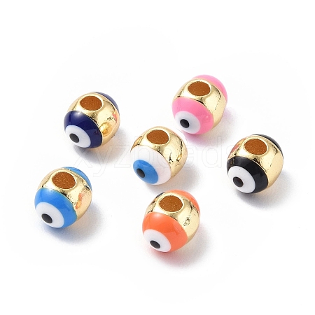 Evil Eyes Brass Enamel Beads KK-F845-15G-1