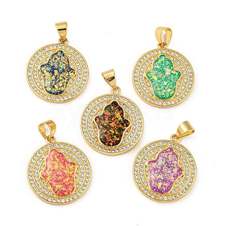 Brass Pendants Micro Pave Cubic Zirconia with Synthetic Opal KK-K356-01G-1