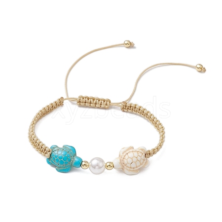 Synthetic Turquoise with Shell Pearl Braided Bead Bracelets for Women BJEW-JB11123-1