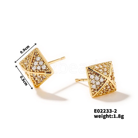 Shiny Delicate Stud Earrings with Vintage Pyramid Design and Full Rhinestones DN2291-2-1