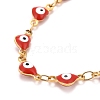 Enamel Heart with Evil Eye Link Chains Bracelet BJEW-P271-07G-01-2