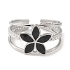 Flower 304 Stainless Steel Enamel Open Cuff Rings for Women RJEW-F166-21P-01-2