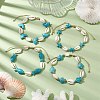 Natural Mixed Cowrie Shell with Synthetic Turquoise Beaded Anklets AJEW-AN00596-1