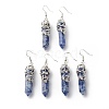 Natural Blue Spot Jasper Bullet with Flower Dangle Earrings EJEW-G300-02P-13-1