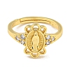 Oval with Saint Rack Plating Brass Micro Pave Cubic Zirconia Adjustable Rings RJEW-I105-04G-05-2