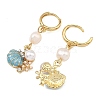 Natural Cultured Freshwater Pearl & Brass Enamel Hoop Dangle Earrings for Women EJEW-JE07268-02-4