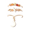 3Pcs Copper Wire Wrapped Natural Carnelian Faceted Round Bead Finger Rings for Women RJEW-JR00887-01-3