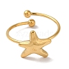 Ion Plating (IP) 304 Stainless Steel Starfish Open Cuff Rings for Women RJEW-M167-08C-G-2