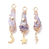 3Pcs 3 Styles Electroplated Natural Quartz Crystal Copper Wire Wrapped Pendants PALLOY-JF02586-01-1