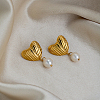 Textured 304 Stainless Steel Stud Dangle Earrings for Women EE0643-2