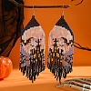 Colorful Glass Bead Earrings with Halloween Style Moonlight Castle Pattern XN0498-1