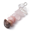 Gradient Color Natural Quartz Crystal & Natural Rose Quartz & Natural Rhodonite & Natural Pink Opal Chip Beaded Pendants PALLOY-JF02790-04-3