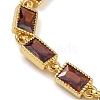 Rectangle Brass Pave Cubic Zirconia Link Chain Bracelets for Women BJEW-P385-05G-02-2