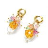 Natural Nucleated Baroque Keshi Pearl & Brass & 202 Stainless Steel & Glass Hoop Dangle Earrings EJEW-JE07262-4