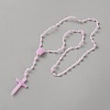 Polyester & Resin Link Chain Rosary Bead Necklaces NJEW-WH0020-72B-1
