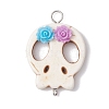 Halloween Skull Synthetic Turquoise Connector Charms with Flower Resin PALLOY-JF02780-3