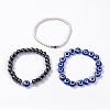 3Pcs 3 Style Synthetic Turquoise(Dyed) & Hematitie Round Beaded Stretch Bracelets Set BJEW-JB07620-2