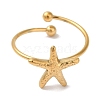 Ion Plating (IP) 304 Stainless Steel Starfish Open Cuff Rings for Women RJEW-M167-08B-G-2