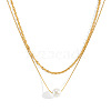 304 Stainless Steel Double Layer Necklaces with White Round Faux Pearl Pendants for Women KQ2558-5