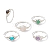 Horse Eye Natural Green Aventurine & Tiger Eye & Amethyst & Rose Quartz & Synthetic Turquoise Finger Rings RJEW-JR00842-02-2